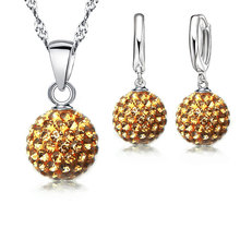 Conjunto de joias 925 prata esterlina austríaca com alavanca de bola de discoteca, brinco e colar com pingente 2024 - compre barato