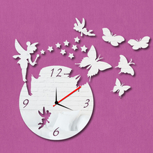 New 2016 3D Acrylic Mrror Wll Clock Angel Watch Wall Sticker Reloj De Pared Mirror Wall Clock Home Decoration On Kids Room 2024 - buy cheap