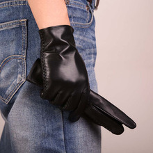 Male Genuine Leather Gloves Sheepskin Fashion Slim Wrist Leather Gloves Men Driving Winter Warm Gloves Mittens Free Shipping 2024 - buy cheap