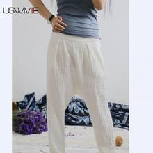 USWMIE 2017 Summer Literature Show Thin Casual Loose Full Length Pants Elastic Waist Solid Color Joker Comfort Trousers Women 2024 - buy cheap