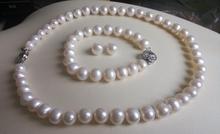9-10 мм Белый Пресноводный Культивированный жемчуг ожерелье браслет серьги набор 2024 - купить недорого