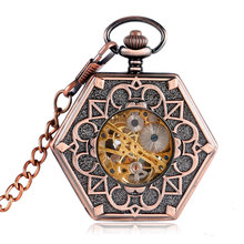 Карманные часы в стиле стимпанк, модные Механические карманные часы цвета розового золота со снежинками для мужчин и женщин, карманные часы, подарок 2024 - купить недорого