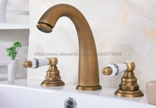 Antique Brass 3 Holes Double Handle Bathroom Sink Faucet Bathbasin Bathtub Taps Hot Cold Mixer Water Nan079 2024 - buy cheap