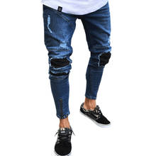 Mens Jeans Spring Summer Slim Fit Straight Jeans Male Ripped Hole Elasticity Stretchy Zipper Denim Pocket Pants 2024 - buy cheap