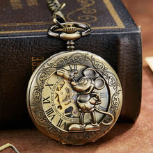 Бронзовые Механические карманные часы с лазерной гравировкой в виде животных, золотые и Серебристые мужские наручные часы с цепочкой 2024 - купить недорого