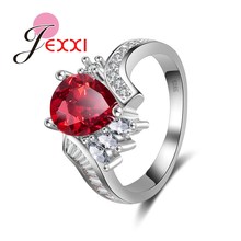 ¡Novedad! joyería de moda para mujer, anillos de dedo de Plata de Ley 925 con gota roja CZ, anillo de cristal para compromiso de boda 2024 - compra barato