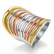 Anel de aço inoxidável com 3 cores, anel colorido e colorido em ouro rosê e branco para homens 2024 - compre barato