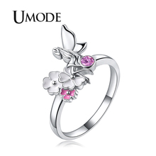 Umode anéis de fadas para mulheres, zircônia rosa, cristal cz, moda, asas, branco, branco, rosa, flor, ouro branco, presentes, joia 2024 - compre barato