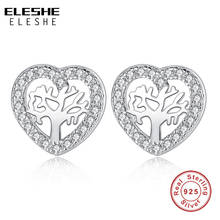 ELESHE Fashion 925 Sterling Silver Cubic Zirconia Tree of Love Heart Stud Earrings for Women Wedding Jewelry Valentines Gifts 2024 - buy cheap