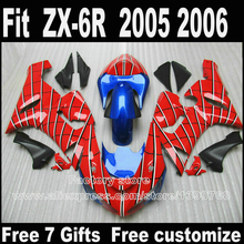 Комплект пластиковых обтекателей для Kawasaki ZX6R 2005 2006 ZX-6R 05 06 Ninja 636, синие, красные, черные обтекатели, комплект кузова LK41 2024 - купить недорого