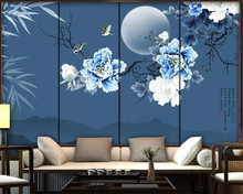 Beibehang papel de parede mural estilo chinês folhas de bambu peônia flores e pássaros tv fundo decoração mural 3d 2024 - compre barato