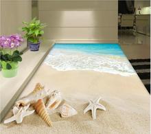 Papel pintado de suelo de PVC 3d, personalizado, impermeable, autoadhesivo, concha de playa, baño, decoración del hogar, murales de pared 3d 2024 - compra barato
