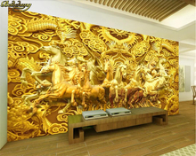 Beibehang пользовательские обои Longma дух золотой дракон восемь лошадей лошадь Золотой 3D фон для телевизора обои 3d обои 2024 - купить недорого