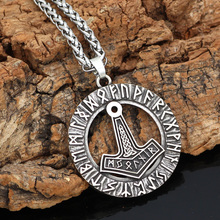 Collar con amuleto colgante, bolsa de regalo, estilo nórdico, Vikingo, thor, Mjolni, Runa 2024 - compra barato