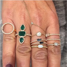 2019 Luxury fashion square geometry long shape women girl charm jewelry Green tear drop tiny CZ Gold fille cocktail finger rings 2024 - buy cheap