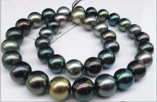 Горячая # оптовая продажа бесплатная доставка> HUGE18 "12-14 мм натуральный таитянский подлинный черный Павлин ожерелье с разноцветным жемчугом 2024 - купить недорого