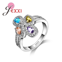 Female Luxury Party Ring With CZ Crystal Colorful Rhinestone 925 Sterling Silver Engagement Rings For Women Jewelry 2024 - buy cheap