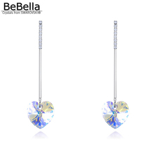 BeBella long chain heart pendant dangler earrings with Crystals from Swarovski for women girls wedding birthday gift 2024 - buy cheap