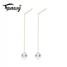 FENASY 18K Gold Earrings 8-9mm Wedding Pearl Jewelry  Freshwater Round Pearl 18k Yellow Gold Long Earrings Three Ways To Wear 2024 - buy cheap