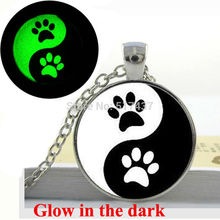 Glow in the dark Necklace Ying Yang Necklace Glass Tile Necklace  Dogs prints  Black and White art photo glass  glowing jewelry 2024 - buy cheap