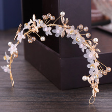 FORSEVEN Handmade Gold Crystal Headband Tiaras Pearl Flowers Headpiece Hair Jewelry Wedding Hairband Bridal Hair Accessories JL 2024 - buy cheap