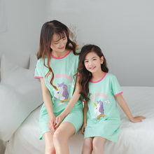 Новая летняя детская ночная рубашка с единорогом, Детская ночная рубашка, Хлопковая пижама для мамы и ребенка, платье для родителей и детей, детская принцесса 2024 - купить недорого