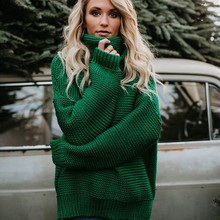 Женский свободный свитер, зеленый вязаный пуловер с высоким воротником и длинным рукавом, Осень-зима 2018 2024 - купить недорого