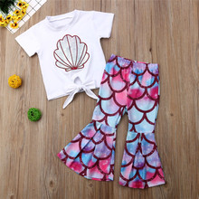 PUDCOCO 2PCS Toddler Kids Baby Girl Summer Mermaid Tops Flared Pants Outfits Sunsuit 2024 - buy cheap