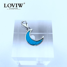 Pingente azul étnico com fecho, lua, 2021, joia fashion, berloque de prata para mulheres, pulseira para meninas 2024 - compre barato