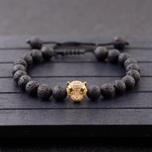 DOUVEI 2018 Natural Lava Stone Beads Zircon Gold Color Leopard Braided Bracelet Men Charm Bracelets For Women Gift ABL030 2024 - buy cheap