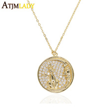 AAA cubic zircoina paved round coin pendant necklace with cute dog moon gold filled fashion women engraved animal party jewelry 2024 - buy cheap