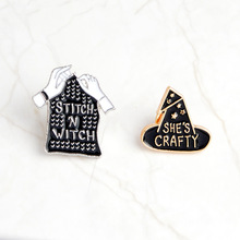 MINGQI Fashion brooches original she is crafty drop oil Enamel Magic Gloves WITCH STICH pin badge Shirt Collar Lapel Jewelry 2024 - buy cheap