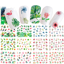12 шт./лот, разноцветные переводные наклейки для ногтей, цветные 3D-Наклейки для ногтей с цветами и птицами, инструменты для маникюра и декора ногтей 2024 - купить недорого