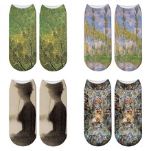 Calcetines tobilleros con estampado 3D de pintura de paisaje para Mujer, medias cortas con pintura de tinta de Van Gogh, de verano, novedad 2024 - compra barato