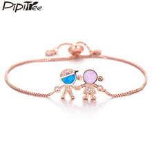 Pipitree Trendy Blue and Pink Opal Bracelet Cubic Zirconia Figure Boys and Girls Charm Bracelets Family Jewelry for Women Lovers 2024 - buy cheap