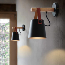 Светодиодные Настенные светильники для гостиной, настенные бра, E27, скандинавские деревянные ремни, настенный светильник, Белый/Черный прикроватный светильник 2024 - купить недорого