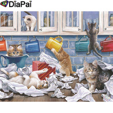 DIAPAI 100% Total Square/Rodada Broca 5D DIY Pintura Diamante "Animal gato amigo" Diamante Bordado Ponto Cruz 3D Decor A20405 2024 - compre barato