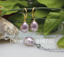 free shipping >>>>>Beautiful set purple sea shell mother of pearl pendent necklace earring 2024 - buy cheap