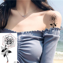 Vankhs-tatuagem adesiva preta feminina, arte geométrica em peito, rosa, temporária, à prova d'água, folhas florais, pasta para o corpo e tornozelo 2024 - compre barato