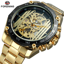 Forsining marca superior esporte militar design automático transparente ouro luxo esqueleto de aço inoxidável relógios mecânicos dos homens 2024 - compre barato