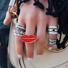 Широкая Регулируемая Золотая эмаль, красные губы, кольца на палец для женщин, для девушек, панк, винтажное Открытое кольцо, ювелирные изделия для вечеринок, подарок 2024 - купить недорого