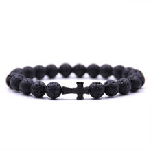 HONEYYIYI 8mm Black Lava Natural Stone Beads Bracelet Micro Pave CZ Cross Charm Bracelet For Women Boho Yoga Men Jewelry 2024 - buy cheap