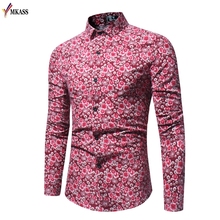 Hot Spring Floral Print Men Shirts Long Sleeve Mens Casual Shirt Slim Men Flower Printing Dress Shirts camisa masculina 2024 - buy cheap
