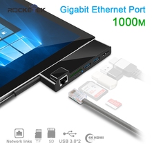 Rocketek lector de tarjeta usb 3,0 4K HDMI 1000Mbps Ethernet Gigabit Adaptador SD/TF micro SD para Microsoft Surface Pro 4/5/6 HUB 2024 - compra barato