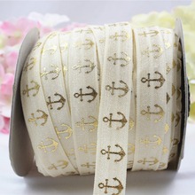 16608-33 , 16MM hot gold print Anchor Marine Elasticity ribbon ,10 yards DIY handmade hair accessories Material , free shipping 2024 - buy cheap