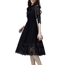 New Black Lace Dress Women 2019 Spring Summer High waist A-line Dresses Female Plus size Temperament Pullover Lace Dresses H805 2024 - buy cheap