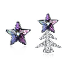 Charm Women Sterling Silver 925 Crystals Stud Earrings Asymmetric Christmas Tree Star Earrings for Lady Party Jewelry 2024 - buy cheap