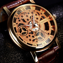 YAZOLE Mens Watches Brand Luxury Skeleton Watch Men Fashion Clock Relogio Masculino Hombre Saati Leather Wristwtach 2019 2024 - buy cheap