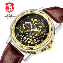 SAS Роскошные брендовые часы с кожаным ремешком, мужские часы с механическим скелетом, наручные часы, relogio automatico masculino 2018 2024 - купить недорого
