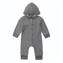 Spring Autumn Casual Newborn Baby Boy Girl Kids Stripe Hooded Romper Jumpsuit Buttons Close Cotton Soft Comfy Clothes Outfit 2024 - buy cheap